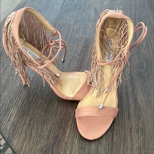 Steve Madden Fringe Lace-Up Heels - Tan